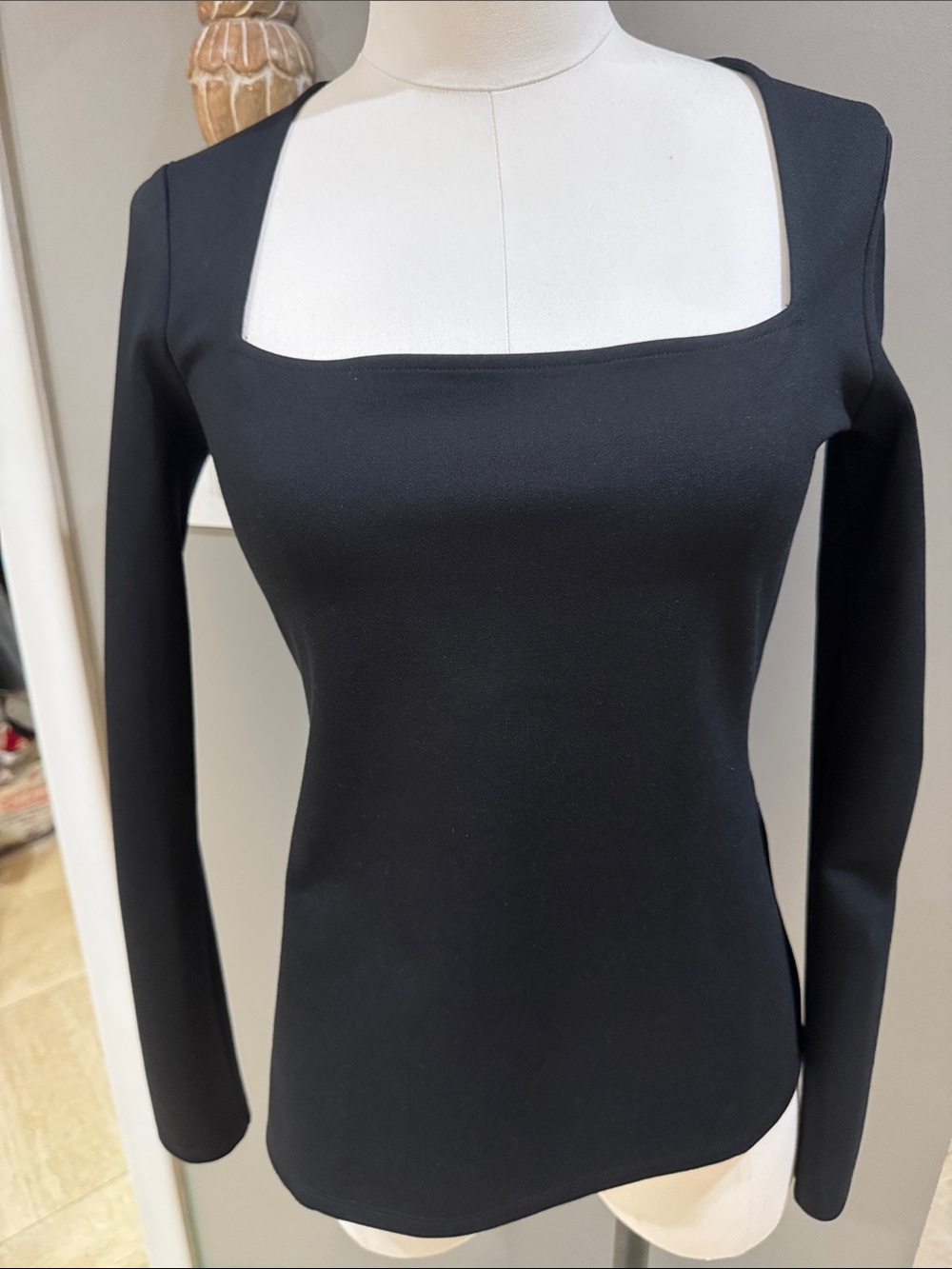 Aritzia Black Long-Sleeve Square Neck Top